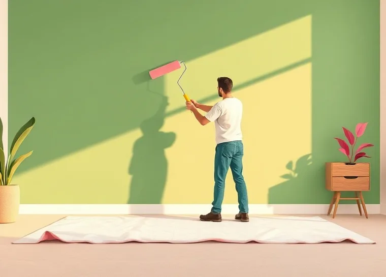 Peintre appliquant la peinture au rouleau sur un mur de salon
